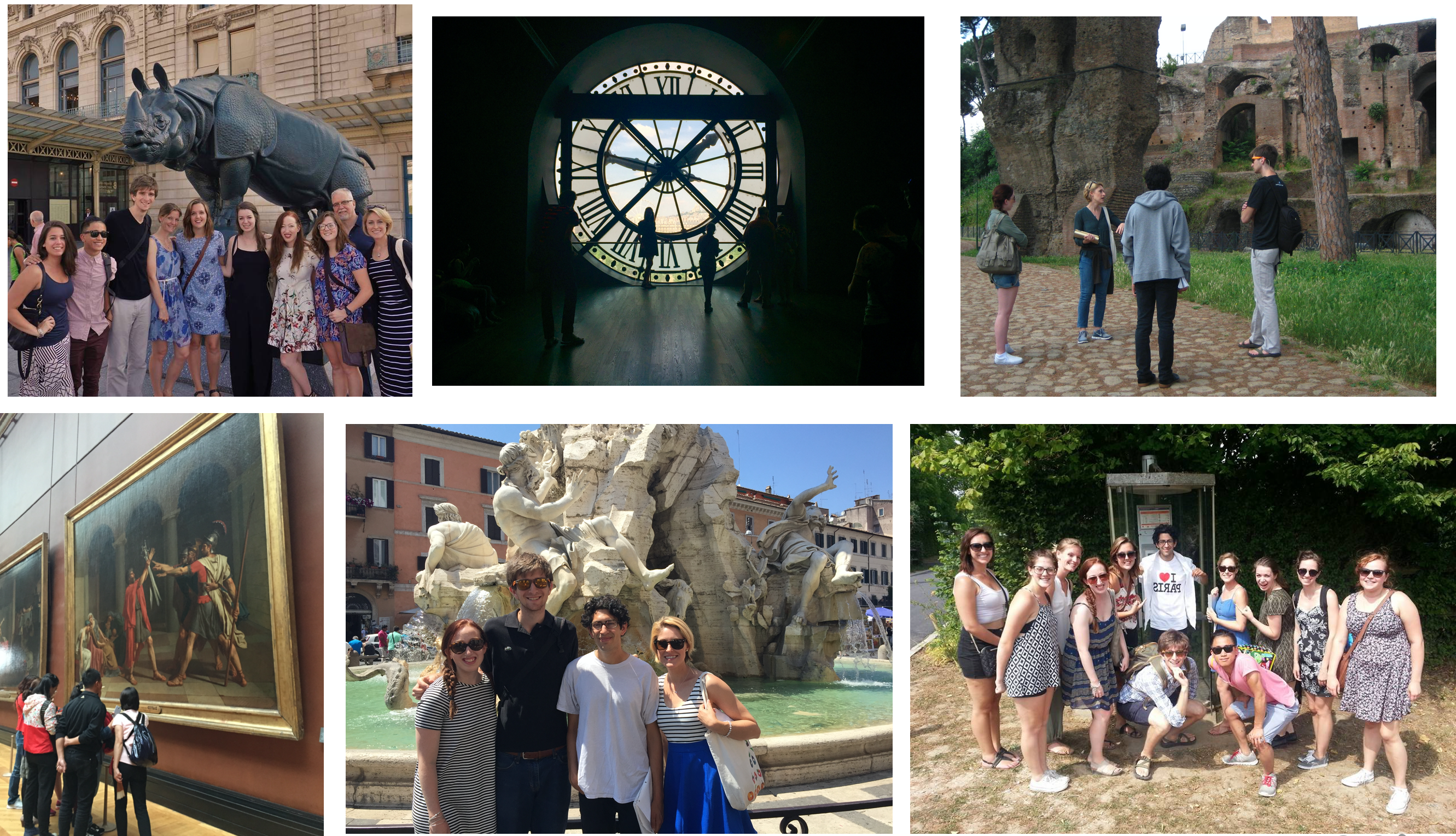 Collage highlighting faculty-led study abroad programs in Paris and Giverny, France, and Rome, Italy.