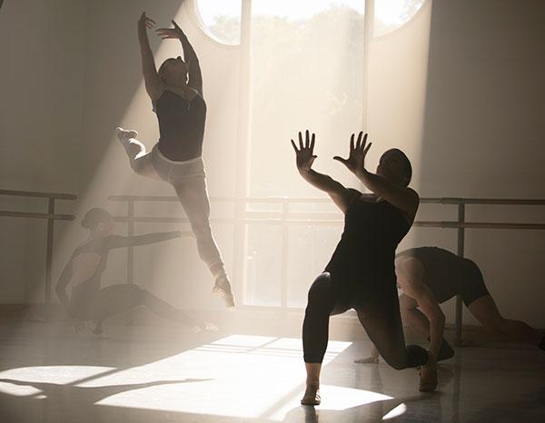Dance students rehearse in the studio.